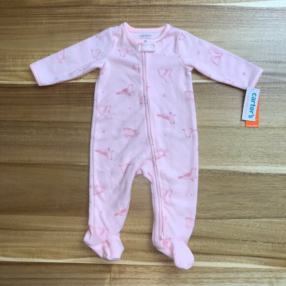 Carters Pink Animal Print Baby Girl Sleep & Play Pajamas Size 6M - Picture 2 of 9